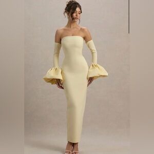 Club L London Strapless Cream Dress with Dramatic Sleeves